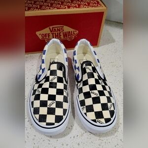 NWT Vans Unisex Checkerboard Slip-On Sneakers in Black, White & Blue | M9 W10.5